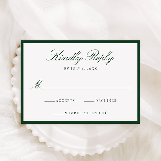 Cartons Réponse Modern Green Border Wedding