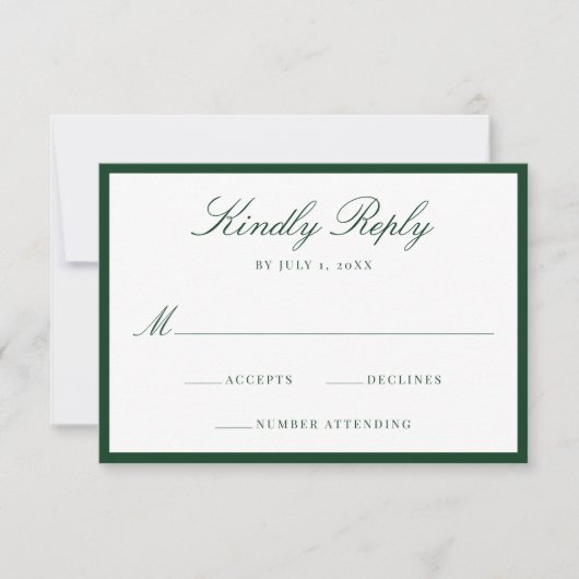 Cartons Réponse Modern Green Border Wedding (Devant)