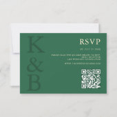 Cartons Réponse Modern Green Monogram Minimalist Wedding (Devant)