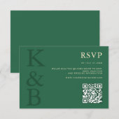 Cartons Réponse Modern Green Monogram Minimalist Wedding (Devant / Derrière)