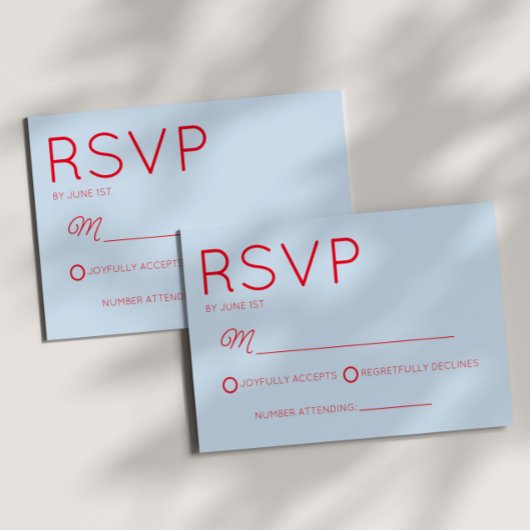 Cartons Réponse Modern Minimal Minimalist Red Blue Wedding
