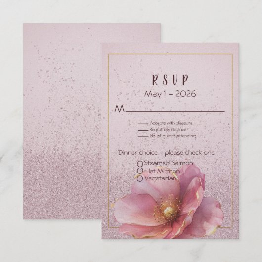 Cartons Réponse Modern Minimalist Pink Gold Wedding (Devant / Derrière)