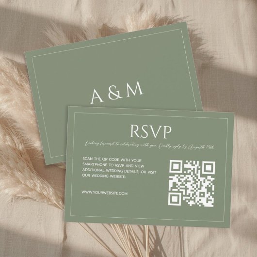 Cartons Réponse Modern minimalist sage green QR code wedding 