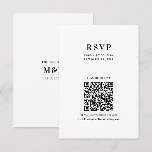 Cartons Réponse Modern Minimalist Typography QR Code Wedding (Devant / Derrière)