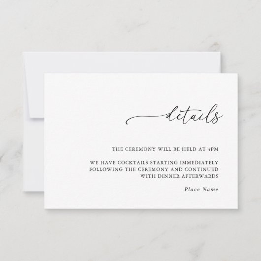 Cartons Réponse Modern Minimalist Wedding Details Enclosure Card (Devant)
