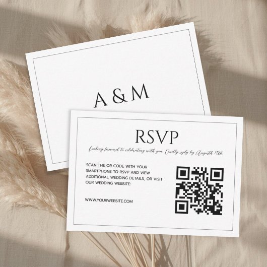 Cartons Réponse Modern minimalist white black QR code wedding 