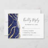 Cartons Réponse Modern Navy Blue Gold Ink Wedding (Devant)