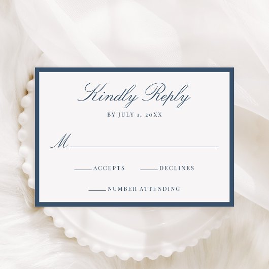 Cartons Réponse Modern Navy Border Wedding
