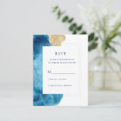 Cartons Réponse Modern Ocean Blue Watercolor Gold Response Card (Debout devant)
