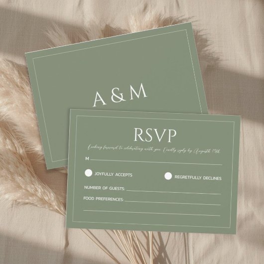 Cartons Réponse Modern sage green minimalist wedding
