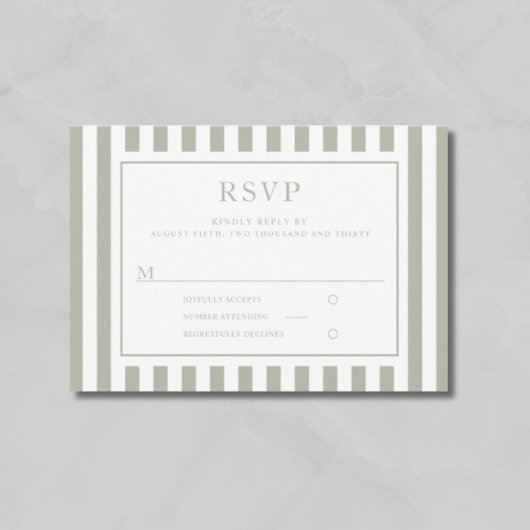 Cartons Réponse Modern Sage Green Stripes Wedding 