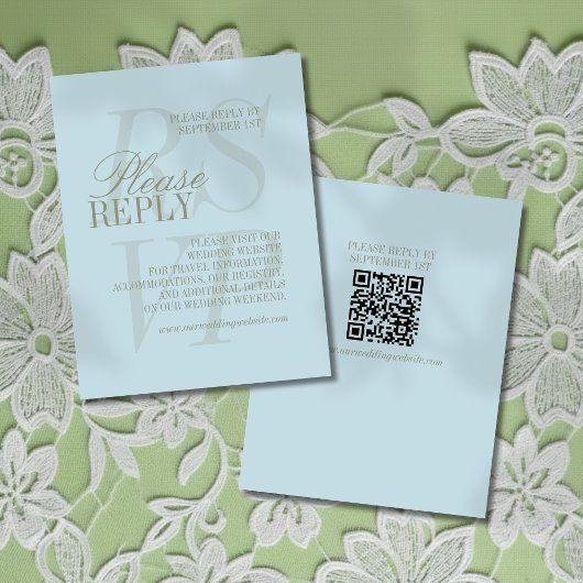 Cartons Réponse Modern Script Citrus blue QR Formal Wedding