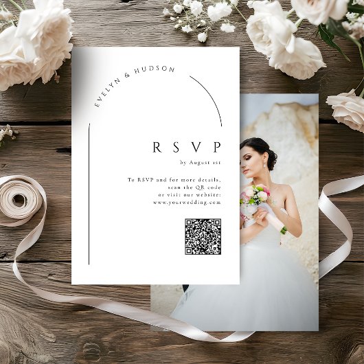 Cartons Réponse Modern Script Minimal Photo Arch Wedding QR code