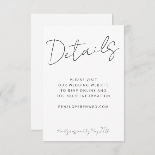 Cartons Réponse Modern Script White Mariage Détails du site Web QR (Devant / Derrière)