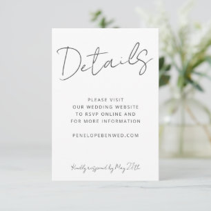 Cartons Réponse Modern Script White Mariage Détails du site Web QR