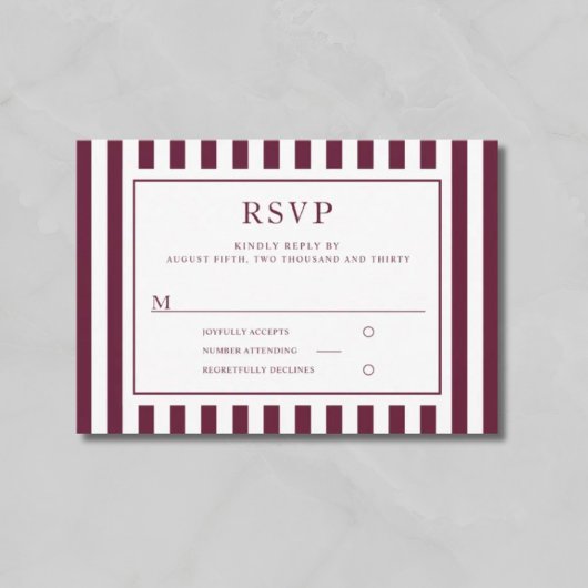 Cartons Réponse Modern Stripes Burgundy Wedding