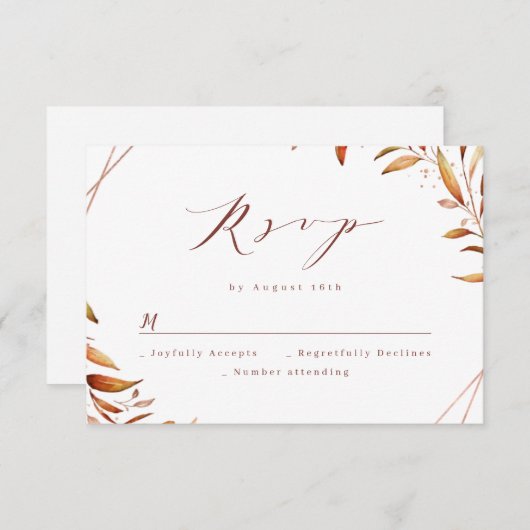 Cartons Réponse Moderne Automne vert Mariage géométrique Rustique (Devant / Derrière)