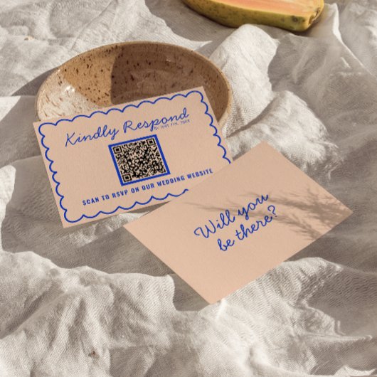 Cartons Réponse Moderne Bleu brillant QR Code Rétro Mariage amusan