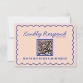 Cartons Réponse Moderne Bleu brillant QR Code Rétro Mariage amusan (Devant)