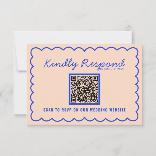 Cartons Réponse Moderne Bleu brillant QR Code Rétro Mariage amusan (Devant)