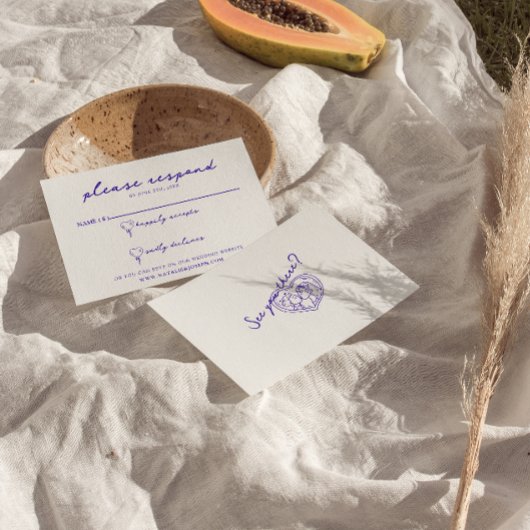 Cartons Réponse Moderne Bleu Main Tirée Rétro Fun Mariage funky am