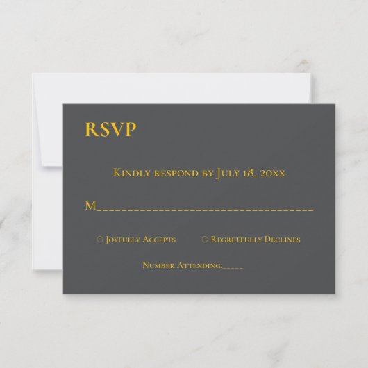Cartons Réponse Moderne chic gris foncé or Script Mariage classiqu (Devant)