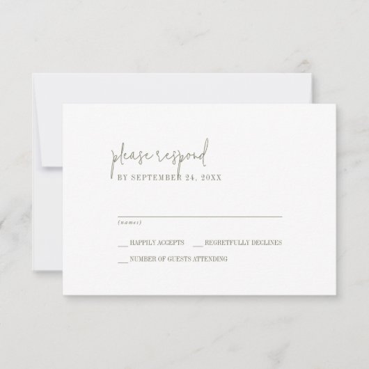 Cartons Réponse Moderne Chic Vert et Blanc Simple Mariage (Devant)