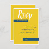 Cartons Réponse Moderne Contemporain bleu & jaune mariage minimal (Devant / Derrière)