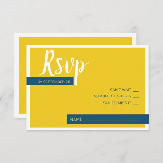 Cartons Réponse Moderne Contemporain bleu & jaune mariage minimal (Devant / Derrière)