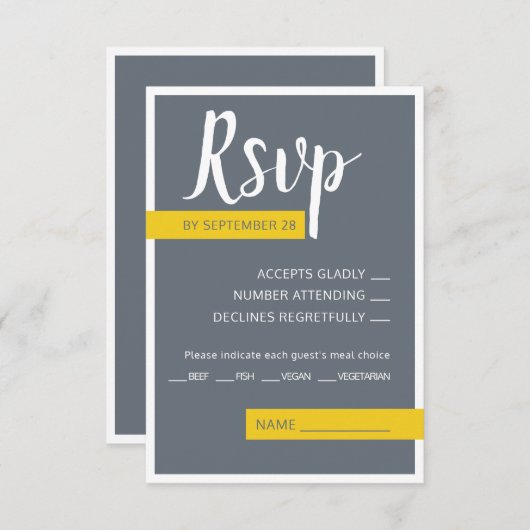 Cartons Réponse Moderne Contemporain gris & jaune mariage minimal (Devant / Derrière)