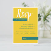 Cartons Réponse Moderne Contemporain vert & jaune mariage minimal (Debout devant)