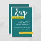 Cartons Réponse Moderne Contemporain vert & jaune mariage minimal (Devant / Derrière)