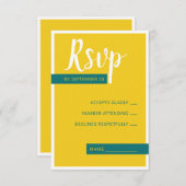 Cartons Réponse Moderne Contemporain vert & jaune mariage minimal (Devant / Derrière)