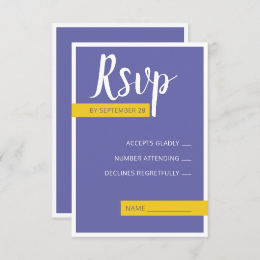 Cartons Réponse Moderne Contemporain violet jaune mariage minimal (Devant / Derrière)