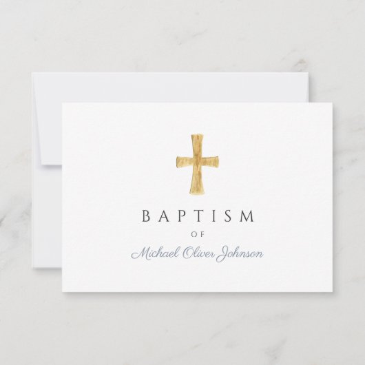 Cartons Réponse Moderne Dusty Blue Script Cross Boy Baptême garçon (Dos)