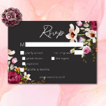 Cartons Réponse Moderne Elégant été prairie floral noir Mariage<br><div class="desc">Notre carte de réponse mariage noir au charbon avec choix de dîner avec un bouquet impressionnant de fleurs sauvages de prairie estivale en rose vif, magenta, crème et jaune avec verdure luxuriante, est un chef-d'oeuvre moderne. Le texte blanc immaculé ajoute une touche d'élégance, tandis que l'arrière - plan sombre crée...</div>