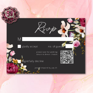 Cartons Réponse Moderne Elégant été prairie floral noir Mariage