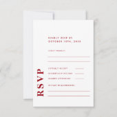 Cartons Réponse Moderne Elegant Rouge & Blanc Simple Mariage (Devant)
