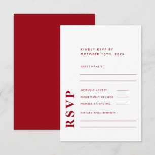 Cartons Réponse Moderne Elegant Rouge & Blanc Simple Mariage