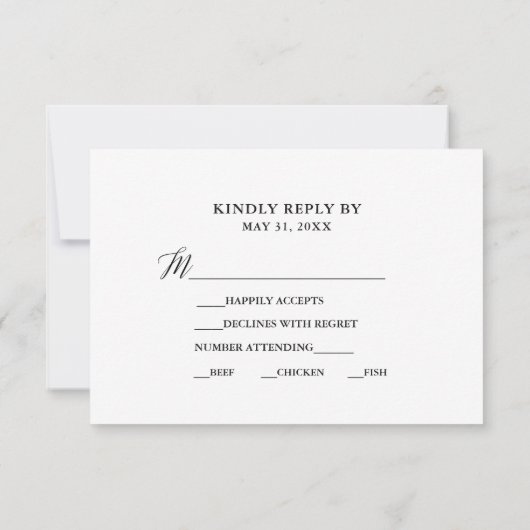 Cartons Réponse Moderne Élégante Calligraphie Script Mariage Repas (Dos)