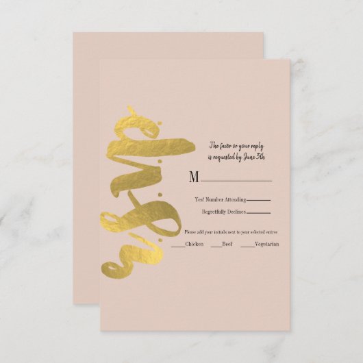 Cartons Réponse Moderne Faux Foil Foil or Beige Mariage Détails (Devant / Derrière)