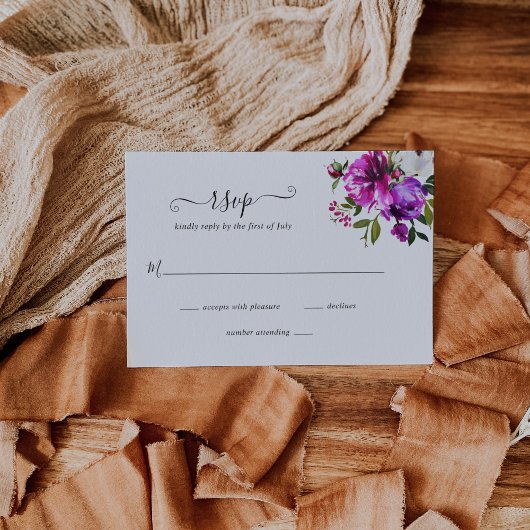 Cartons Réponse Moderne Floral Vibrant Gras brillant violet Mariag