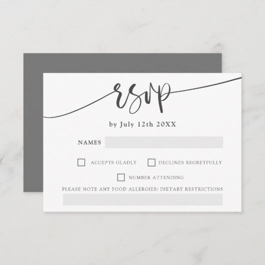 Cartons Réponse Moderne gris blanc gras script élégant mariage rsv (Devant / Derrière)