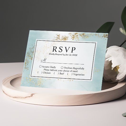 Cartons Réponse Moderne Luxe Gold Flecks Turquoise Mist Mariage