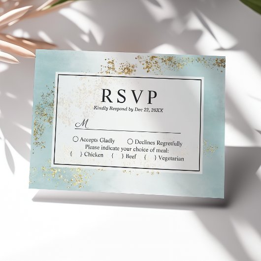Cartons Réponse Moderne Luxe Gold Flecks Turquoise Mist Mariage