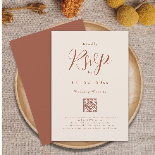 Cartons Réponse Moderne Mariage Élégant Script Beige Orange Brûlé
