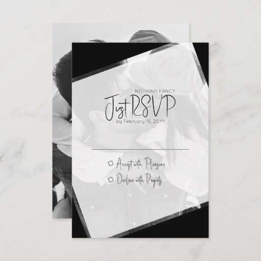 Cartons Réponse Moderne minimaliste Mariage noir et blanc (Devant / Derrière)