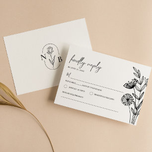 Cartons Réponse Moderne minimaliste noir blanc Mariage floral