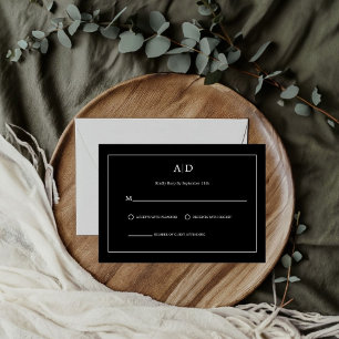 Cartons Réponse Moderne minimaliste noir et blanc Mariage Monogram
