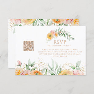 Cartons Réponse Moderne Orange Aquarelle Floral QR Code Mariage